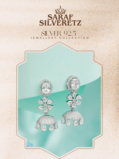 925 Sterling Silver Cubic Zirconia Studded Jhumka Earrings