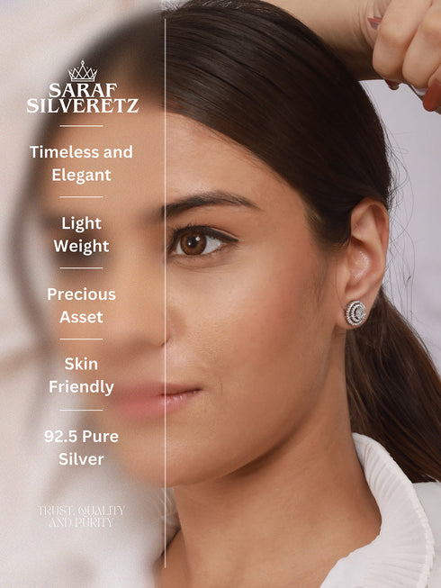 925 Sterling Silver Cubic Zirconia Concentric Circular Studds Earring