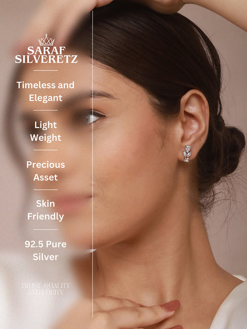 925 Sterling Silver Cubic Zirconia Leaf Studds Earrings