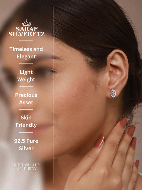 925 Sterling Silver Cubic Zirconia Oval Marquis Studds Earrings