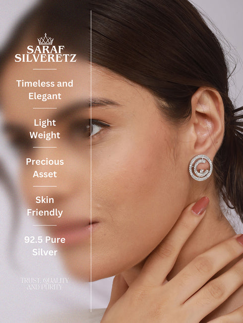 925 Sterling Silver Cubic Zirconia Concentric Circle Studds Earring
