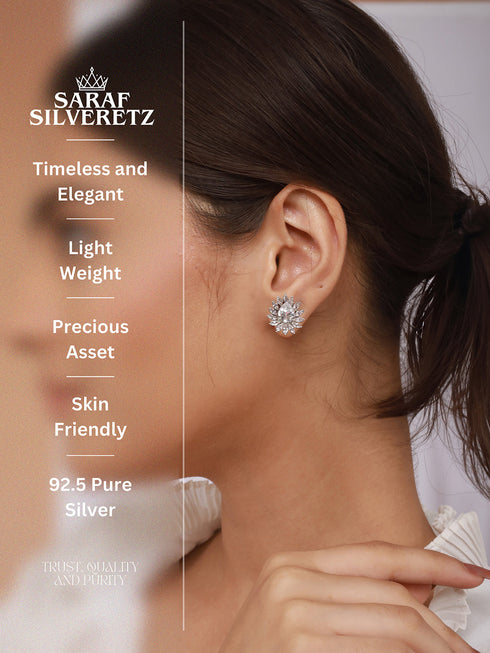 925 Sterling Silver Rhodium Plated Drop Shaped Solitaire Earrings
