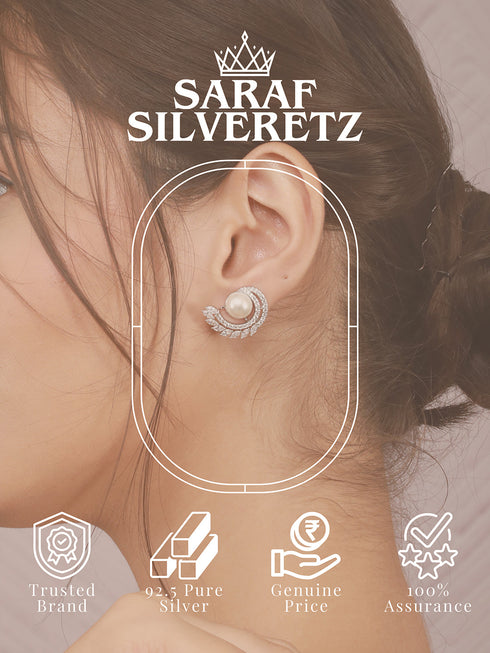 925 Sterling Silver Rhodium Plated Pearl Studds Earrings