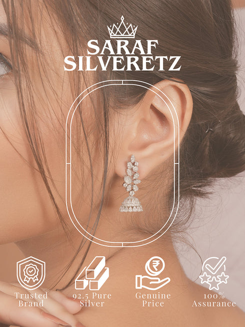 925 Sterling Silver Cubic Zirconia Leafy Jhumka Earrings