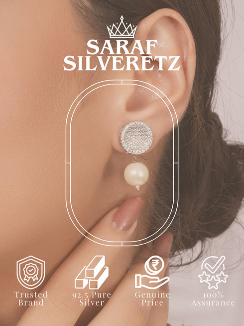 925 Sterling Silver Cubic Zirconia Circular Pearl Drop Earrings