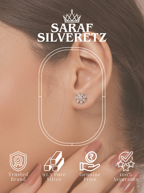 925 Sterling Silver Sterling Silver Cubic Zirconia Floral Studds Earrings