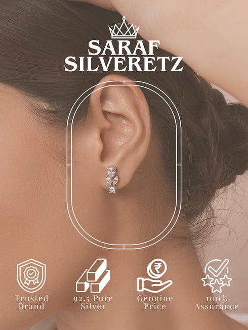 925 Sterling Silver Cubic Zirconia Leaf Studds Earrings