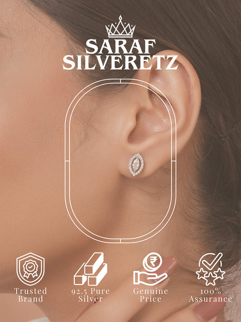 925 Sterling Silver Cubic Zirconia Oval Marquis Studds Earrings