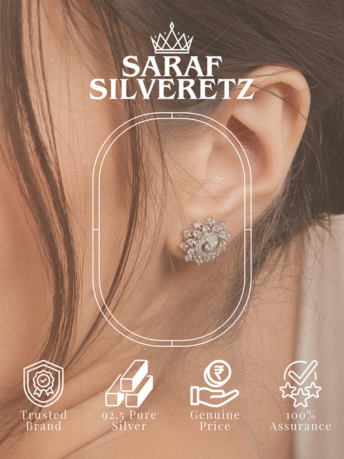 925 Sterling Silver Cubic Zirconia Flora Circle Studds Earrings