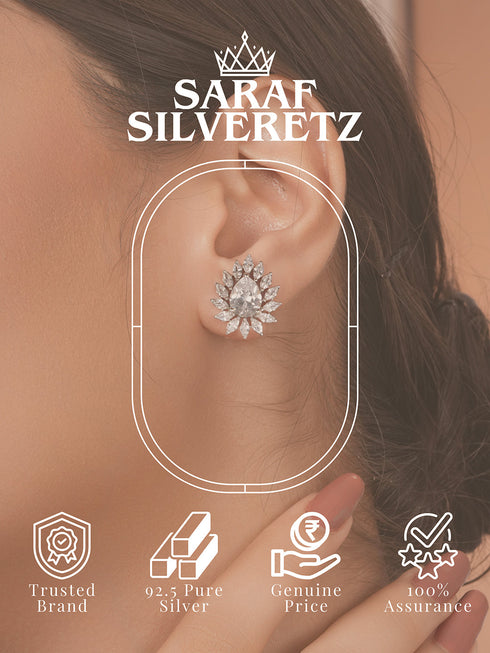 925 Sterling Silver Rhodium Plated Drop Shaped Solitaire Earrings