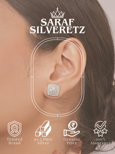 925 Sterling Silver Rhodium Plated Geometric Square Cluster CZ Studds Earrings