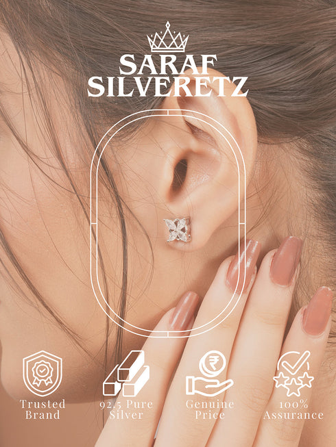 925 Sterling Silver Rhodium Plated CZ Studded Minimal Flower Studds Earrings