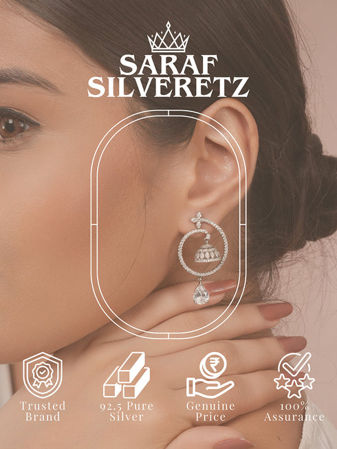 925 Sterling Silver Rhodium Plated Chandbali Drop Earrings