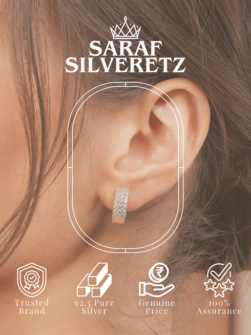 925 Sterling Silver Rhodium Plated CZ Studded Small Hoop Earrings