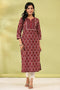 Women Maroon Ethnic Printed Pure Cotton Straight Kurta