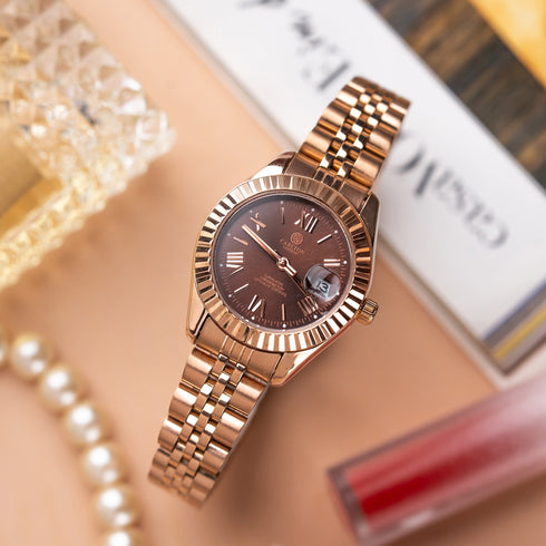 Harper: Mini Brown Stainless Steel Women Analog Watch CLRLW-003