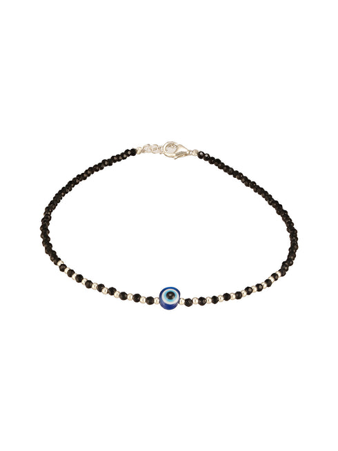 925 Sterling Silver Black Crystals & Evil Eye Charms Nazar Delicate Payal Anklet