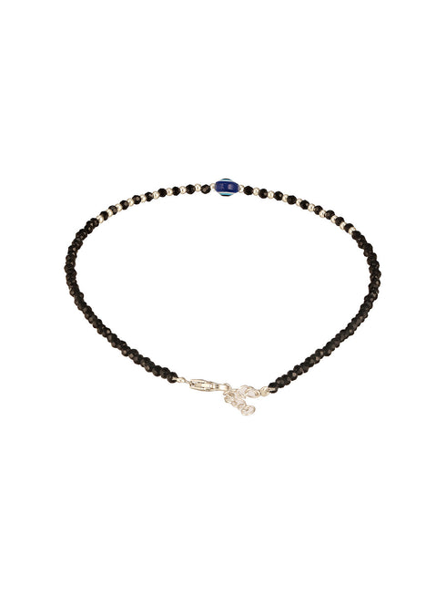 925 Sterling Silver Black Crystals & Evil Eye Charms Nazar Delicate Payal Anklet