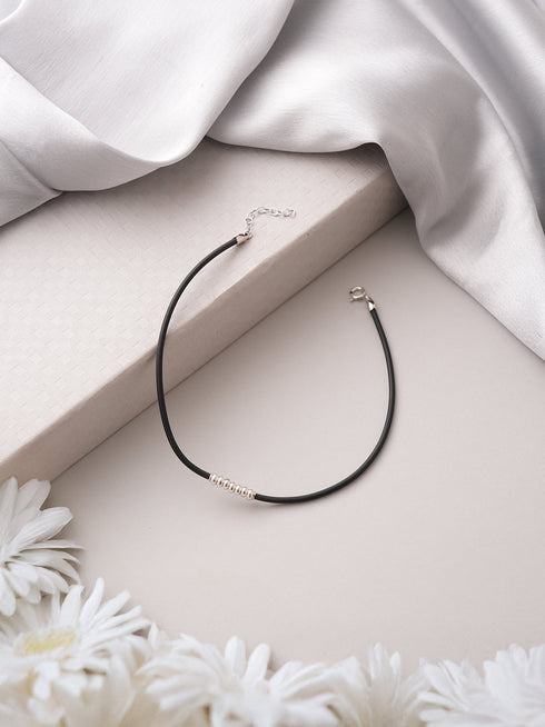 925 Sterling Silver Black Thread With Silver Handcrafted Payal Anklet