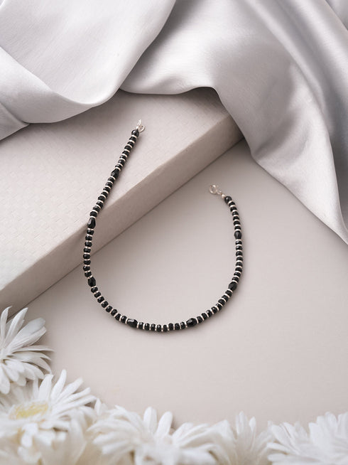 925 Sterling Silver Black Beads Daily wear Anklet Payal