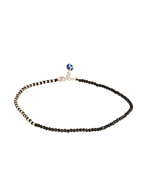 925 Sterling Silver Black Beads Leaf Charms Payal Anklet