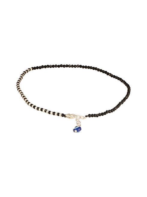 925 Sterling Silver Black Beads Leaf Charms Payal Anklet