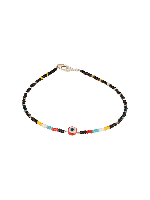 925 Sterling Silver Red & Multicolored Evil Eye Designer Delicate Payal Anklet