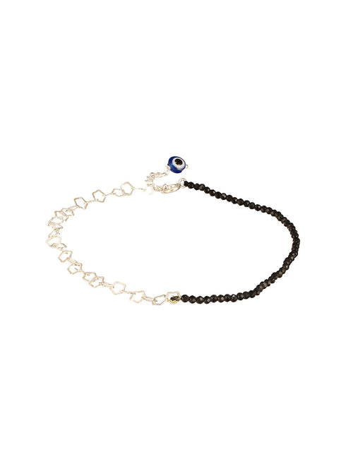 925 Sterling Silver Black Beads Evil Eye Charms Designer Handcrafted Anklet Payal
