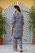 Women Blue Floral Printed Pure Cotton Kurta with Trousers