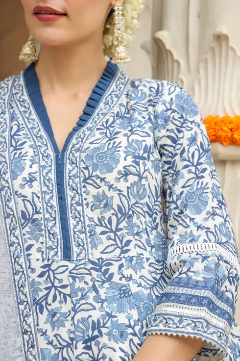 Women Floral Blue Anarkali Suit Set
