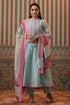 Women Pista Panelled Mirror Work Chanderi Anarkali Kurta Set