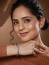 Silver Toned Sapphire Blue AD Studded Elegant Designer Leaf Kada Bangle Bracelet