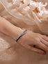 Silver Toned Sapphire Blue AD Studded Elegant Designer Leaf Kada Bangle Bracelet