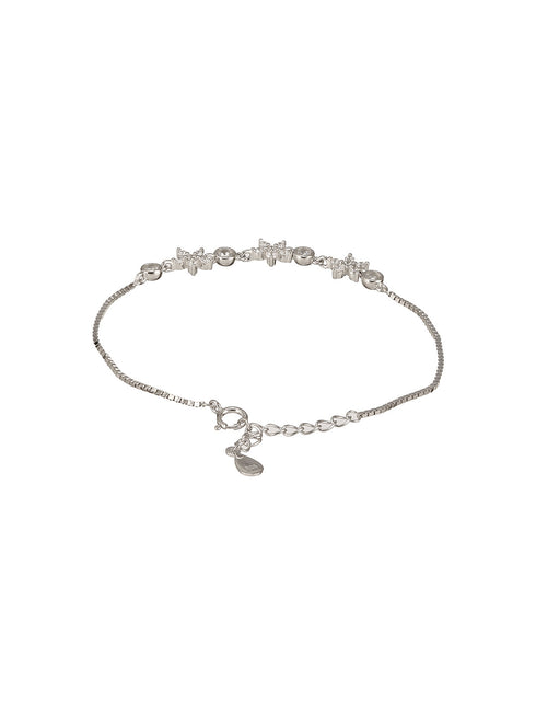 925 Sterling Silver Zircon Studded Floral Minimal Wraparound Adjustable Bracelet