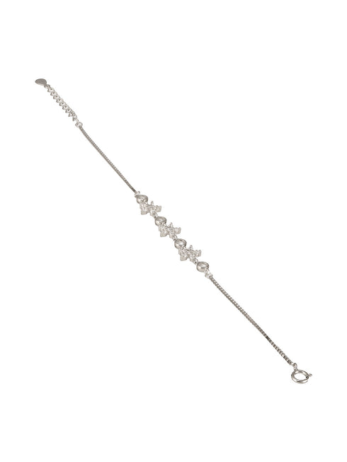 925 Sterling Silver Zircon Studded Floral Minimal Wraparound Adjustable Bracelet