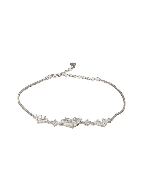 925 Sterling Silver Zircon Studded Heart Shaped Tennis Minimal Wraparound Bracelet