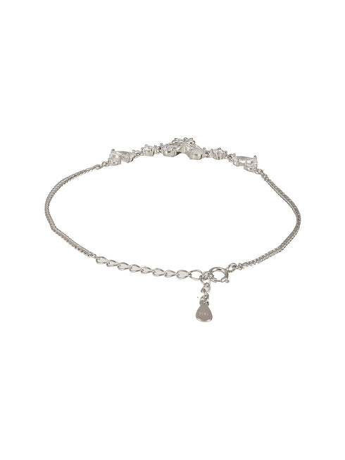 925 Sterling Silver Zircon Studded Heart Shaped Tennis Minimal Wraparound Bracelet