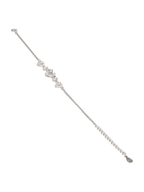 925 Sterling Silver Zircon Studded Heart Shaped Tennis Minimal Wraparound Bracelet