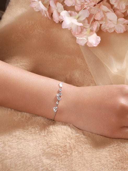 925 Sterling Silver Zircon Studded Heart Shaped Tennis Minimal Wraparound Bracelet