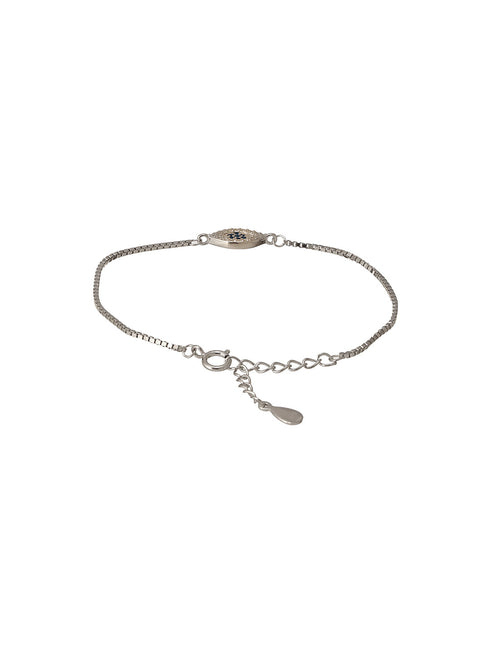 925 Sterling Silver Blue Zircon Studded Evil Eye Minimal Wraparound Adjustable Bracelet