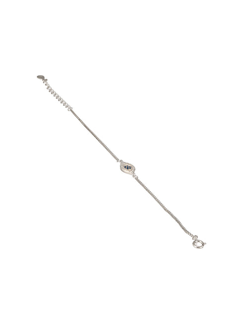 925 Sterling Silver Blue Zircon Studded Evil Eye Minimal Wraparound Adjustable Bracelet