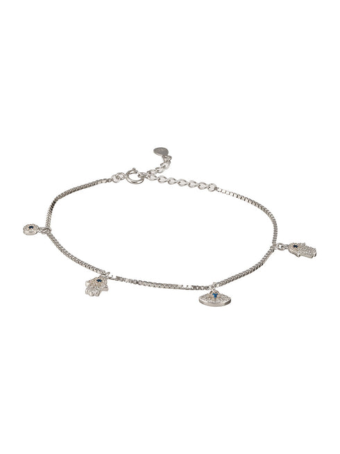 925 Sterling Silver Zircon Studded Evil Eye DailywearWraparound Adjustable Tennis Bracelet