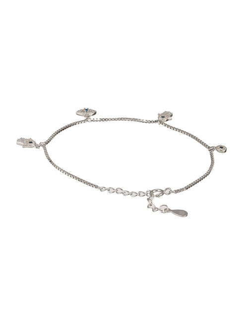925 Sterling Silver Zircon Studded Evil Eye DailywearWraparound Adjustable Tennis Bracelet