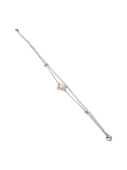925 Sterling Silver Zircon & Pearl Embellished Floral Layered Wraparound AdjustableBracelet