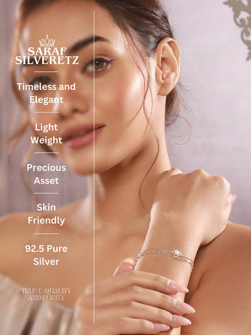 925 Sterling Silver Zircon & Pearl Embellished Floral Layered Wraparound AdjustableBracelet