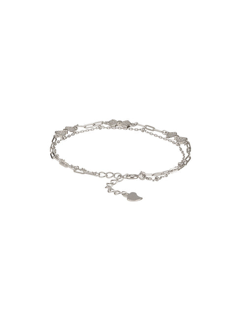 925 Sterling Silver Zircon Studded Bow Multilayered Minimal Wraparound Adjustable Bracelet