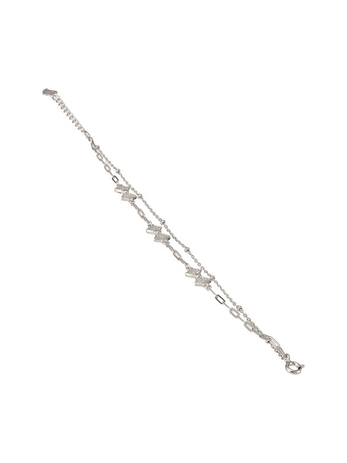 925 Sterling Silver Zircon Studded Bow Multilayered Minimal Wraparound Adjustable Bracelet