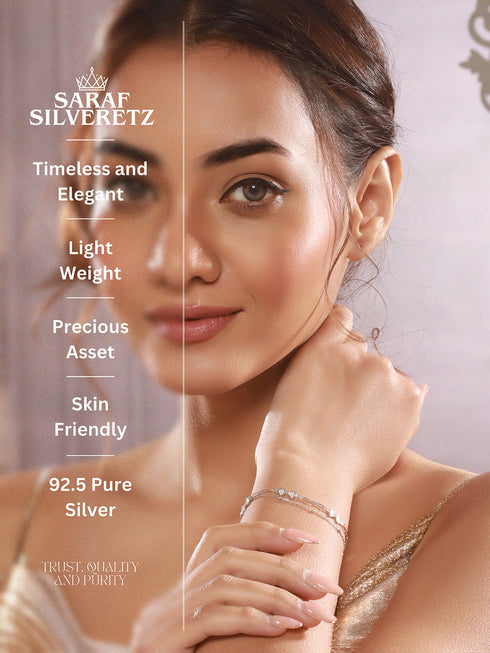 925 Sterling Silver Zircon Studded Bow Multilayered Minimal Wraparound Adjustable Bracelet