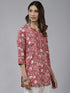 Women Rose Floral Printed Pure Cotton Straight Kurti