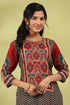 Women Maroon Digital Printed Mirror Work Straight Kurta
